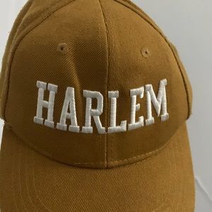 Adjustable tan/white “HARLEM NEW YORK” “Mirae” hat, “new condition”
